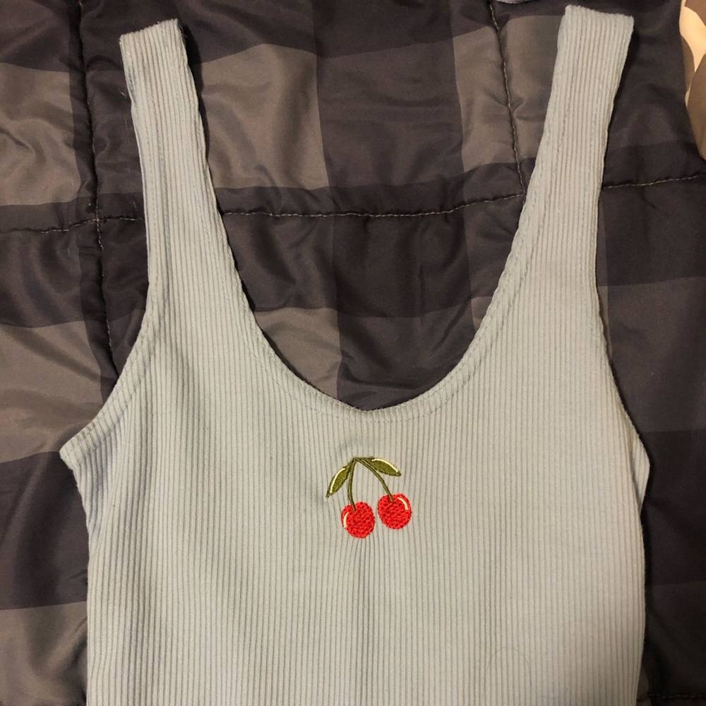 Pretty little thing light blue cherry cropped tank
